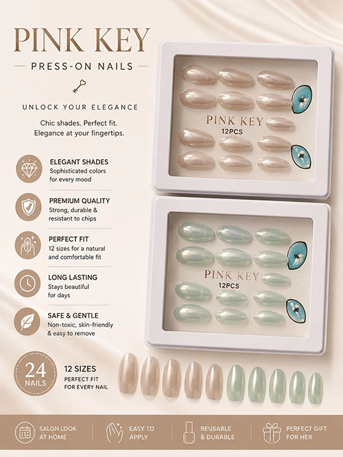Pink Key Press On Nail